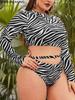 2025 Print 2 Piece Plus Size Bikini Set Women Long SLeeve Large Big Swimsuit Hollow High Waist Chubby Lady Curvy Bathing Suit