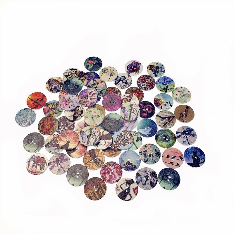 

50PCS 20MM Wooden Buttons Decorative Sewing Button,Buttons for Crafts,2 Holes Round Painted Wood 3D Button for DIY Sewing Craft 20mm(0.79inch)