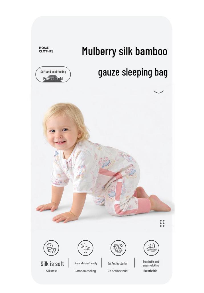 A-Class Bamboo Cotton Gauze Summer Sleeping Bag with Legs and Removable Sleeves for Boys and Girls