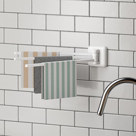 Rotating Towel Kitchen 3 Poles 180 Degree Bath Rotation Wall-mounted Punch-free Bathroom Rack Ball Dish Rag Utensil Holder