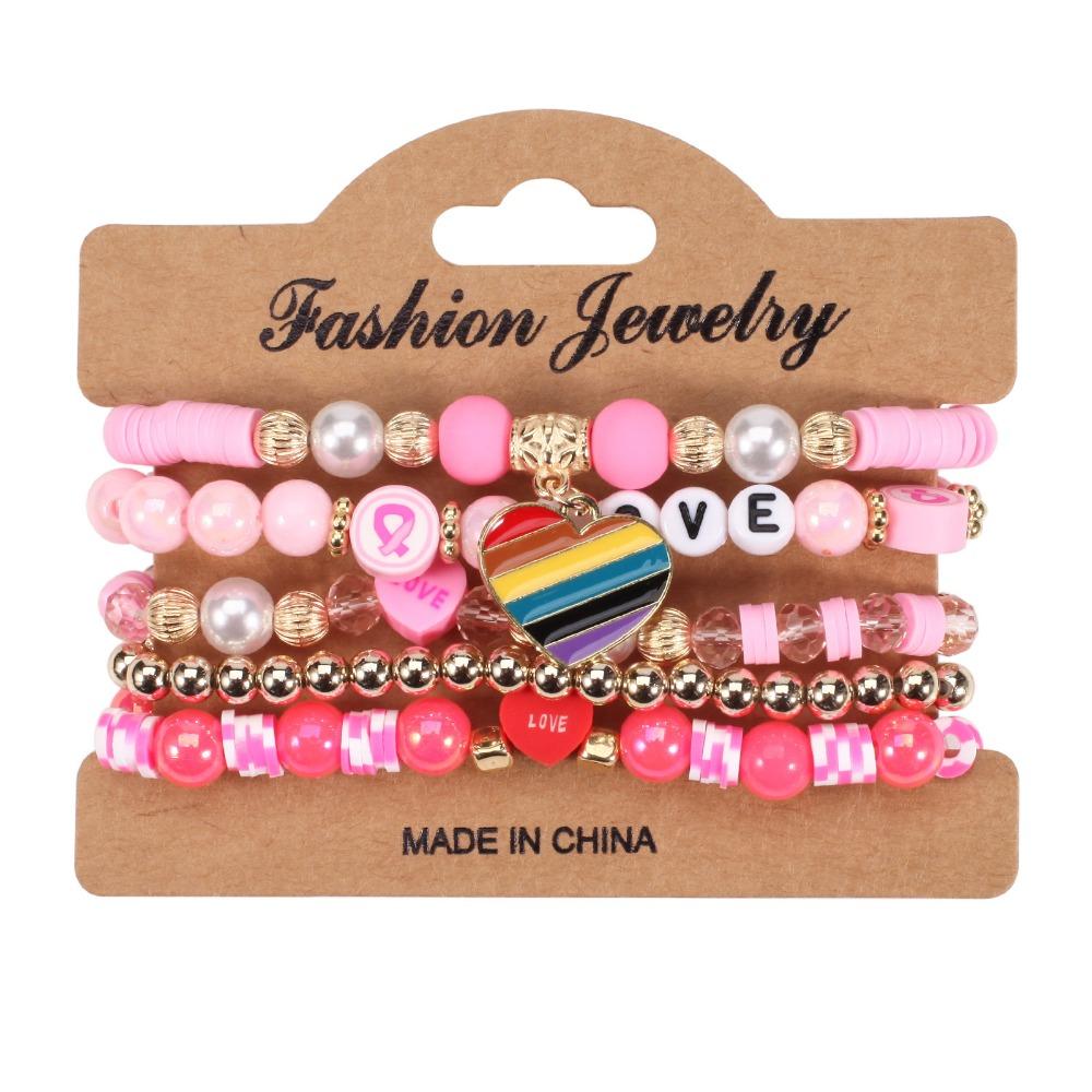 5pcs/set DIY Romantic LOVE Pendant Acrylic Beads Colorful Stone Wristband Bracelet  Hand Decoration