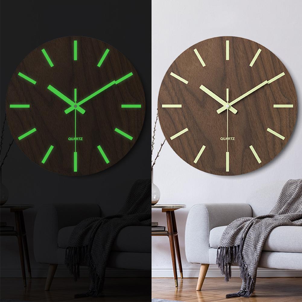 

12 Inch Round Wooden Luminous Wall Clock Silent Non Ticking Clock Light In Dark Night For Home Bedroom Living Room Decoration 2