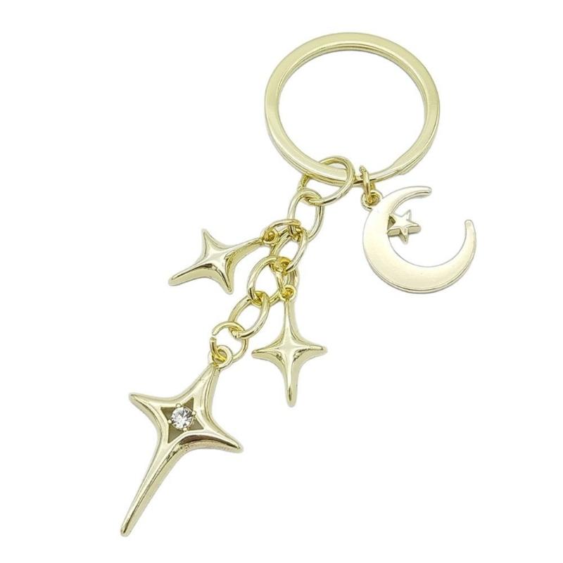 Inspired Alloy Keychain Pendant Featuring Star and Moon Openwork Pattern Compact Gift for Jewelry Lovers