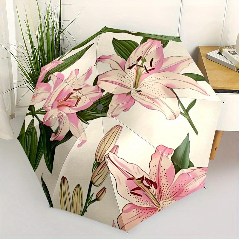 1pc Lily Floral Pattern Automatic Open/Close Umbrella, Ideal Fan Gift for Birthday, Christmas, Trendy Fashion yy250828045