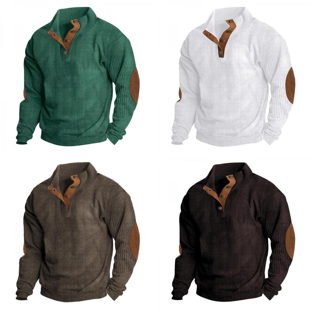 Mens Casual Corduroy Stand Collar Sweatshirt For Winter Outdoor Activities