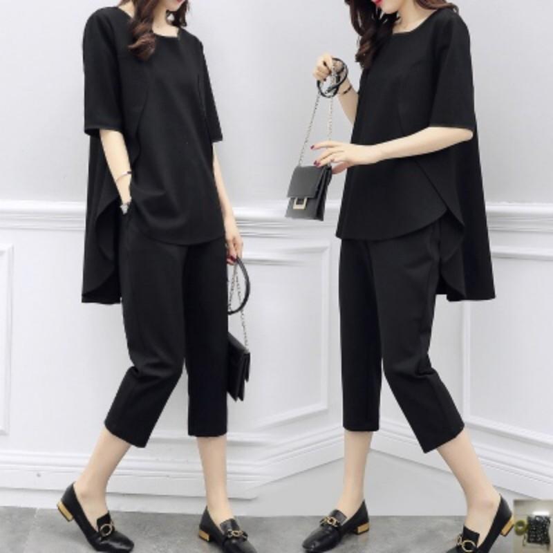 Spring and Summer Korean Style Women's Loose Slimming Fashion Suit Short-sleeved Top Casual Cropped Pants Two-piece Set