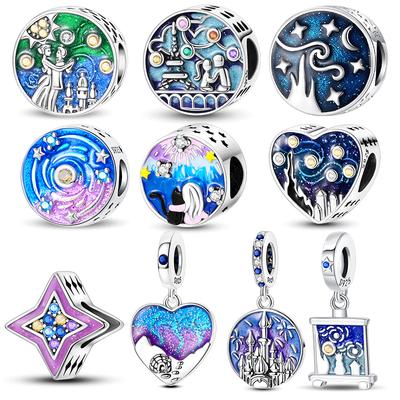 Copper Romantic Starry Sky Lovers Charms Bead Midnight Pendants Fit Original Bracelet Jewelry Diy Marking Gift