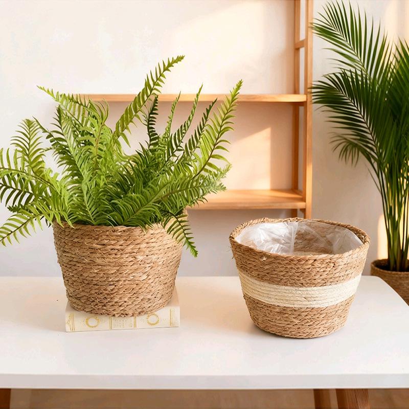 Creative Straw Woven Flower Basket for Green Plants - Living Room or Balcony Decoration