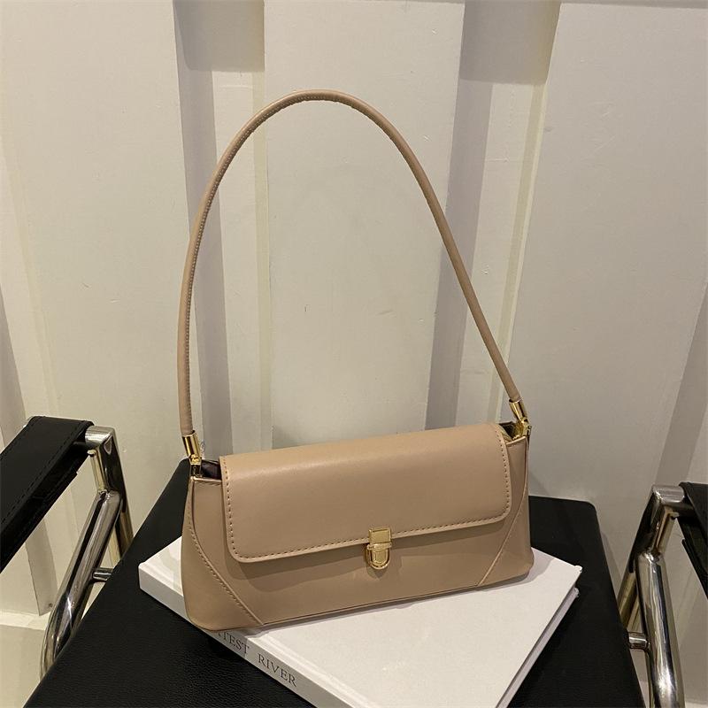 Minimalist Faux Leather Baguette Purse for Women Small Shoulder Crossbody Fashionable Daily Handbag CLE