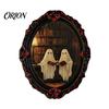 Spooky Pumpkin Wall Decals Halloween Dark Style Refrigerator Magnet, Retro Gothic Oval Photo Magnets Frame Decorative Magnetic Sticker for Metal
