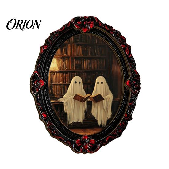 Spooky Pumpkin Wall Decals Halloween Dark Style Refrigerator Magnet, Retro Gothic Oval Photo Magnets Frame Decorative Magnetic Sticker for Metal