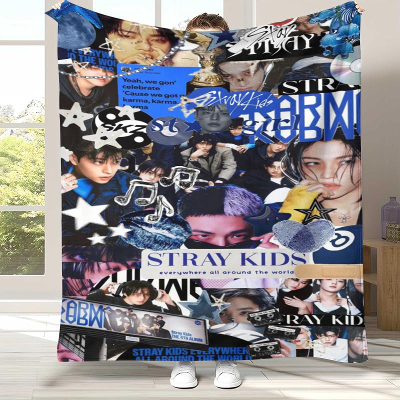 HD Stray Kids Kpop Star Flannel Blanket,Ultra Soft Warm Plush Throw for Home Bedroom Bed Sofa Cover Camping Picnic gift