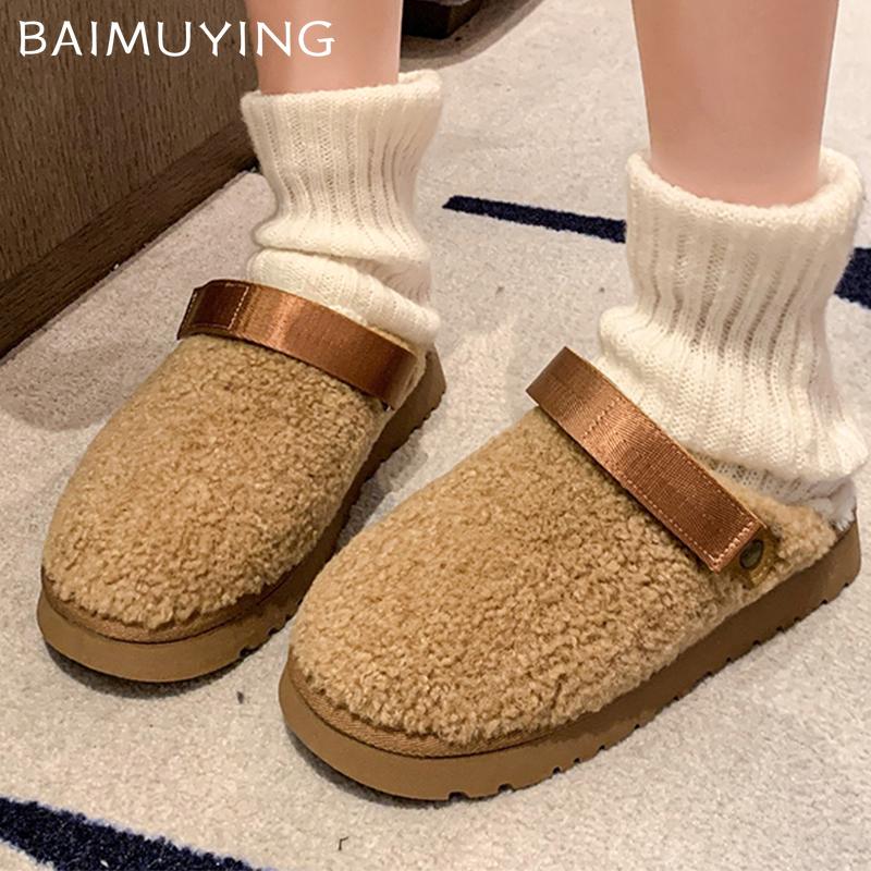 Fur Women Cotton Slippers Winter Fashion Flats Mules Shoes Casual Warm Slingback Shoes Woman 2025 Trend Brand Cozy Mujer Botas