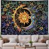 Sun and Moon Tapestry Psychedelic Mystic Floral Tapestry Hippie Boho Flower Plants Wall Tapestries Vintage Aesthetic Tapestries