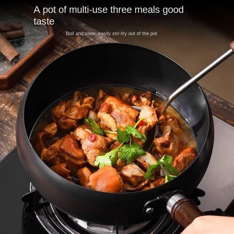 Zhangqiu Traditional Handmade Large Belly Iron Wok, Forged Coating Non-stick Pan, Hand-beaten Stir-fry Pan, Milk Pot, Cooking
