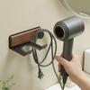 Solid Wood Bathroom Hair Dryer Holder No-Drill Wall Mount Organizer with Multi-Layer Shelves for Hairdryer