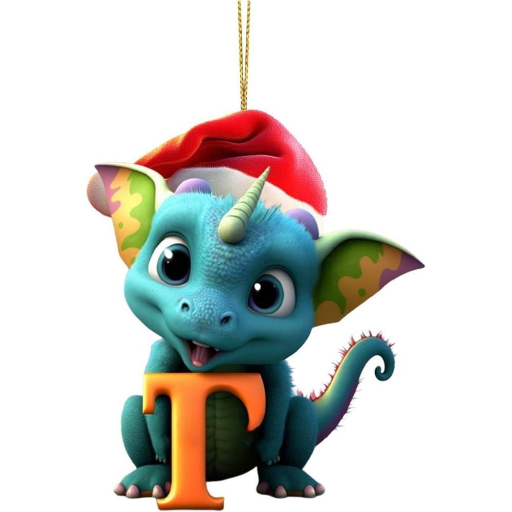 Acrylic 26 Letters Christmas Dragon Pendants Printed Pattern Christmas Tree Pendants  New Year