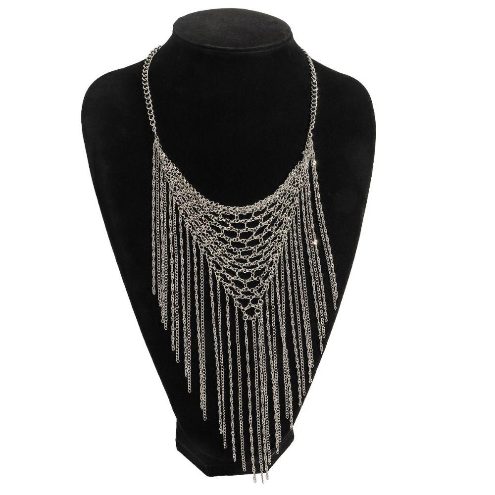 Charm Multi Layer Necklace Silver Metal Chain Mesh Choker Simple Bohemian Collarbone Chain  Women