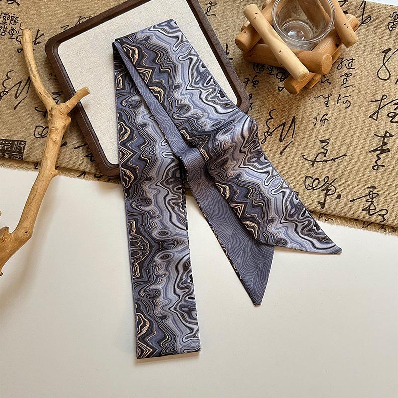 Long streamer bow tied hair retro Dunhuang oil painting silk scarf headband women tied headscarf