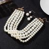 Vintage Multi-Layer Imitation Pearl Choker Necklace and Earring Set for Women