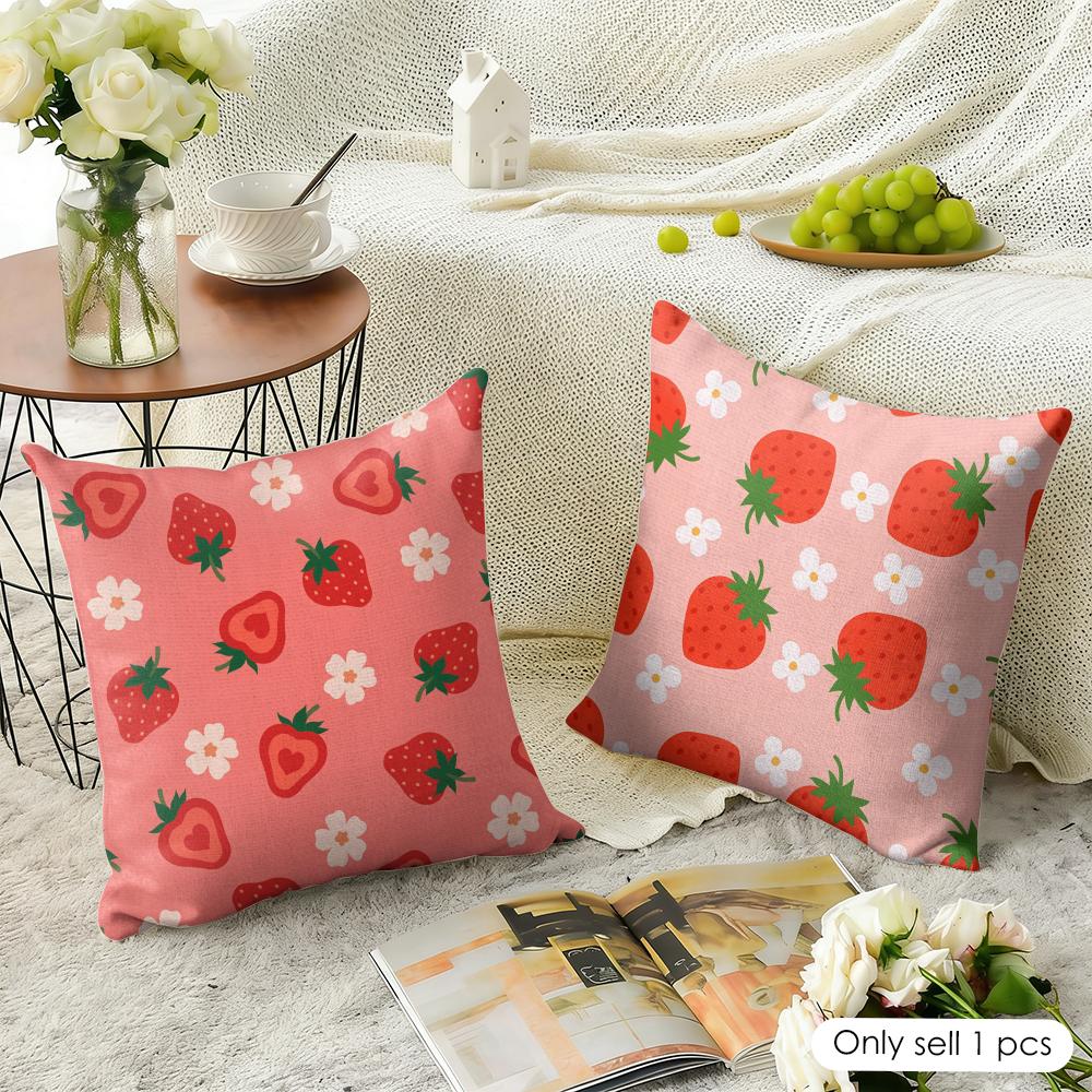 Strawberry Pattern Cushion Cover Natural Linen Pillow Cover Double-Sided Print Cushion Cover For Sofa Home Decor