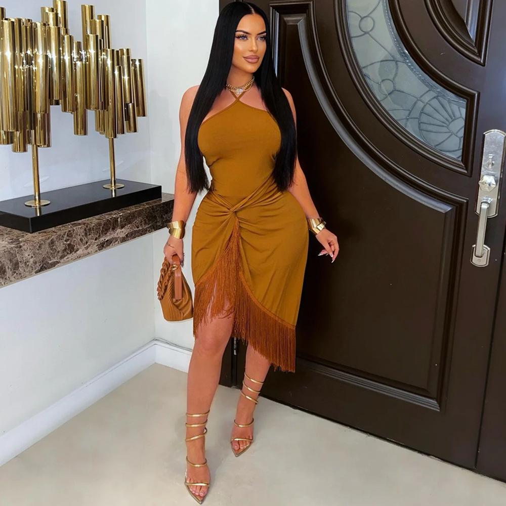 

Женское облегающее платье со шнуровкой и кисточками, цельное XL