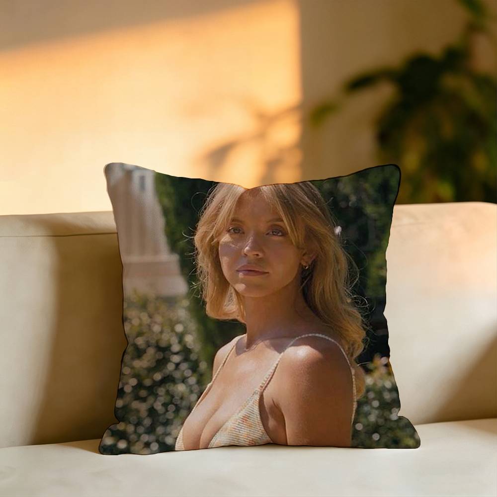 Pop Actress SSydney Sweeney Pillow Case Square DoubleSided Sofa Cushion Cover Bedroom Bedside Pillow