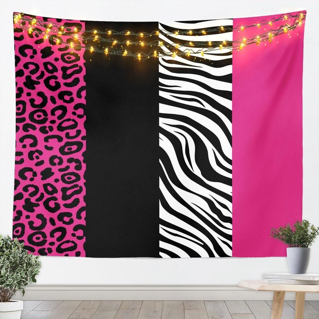Rosy Leopard Tapestry Black White Zebra Wall Art Animal Print Wall Hanging Blanket For Living Room Bedroom Cheetah Home Decor