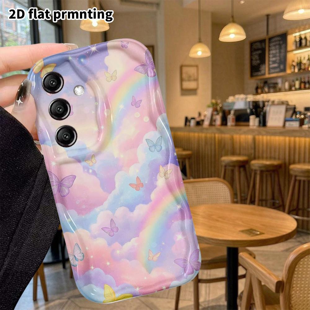 Phone Case: 2D Flat Samsung Galaxy A34 A35 M05 M06 S20 S22 S21 FE Plus 5G Protective Case, Cloud Sea Rainbow Butterfly, Christmas and Halloween Gift