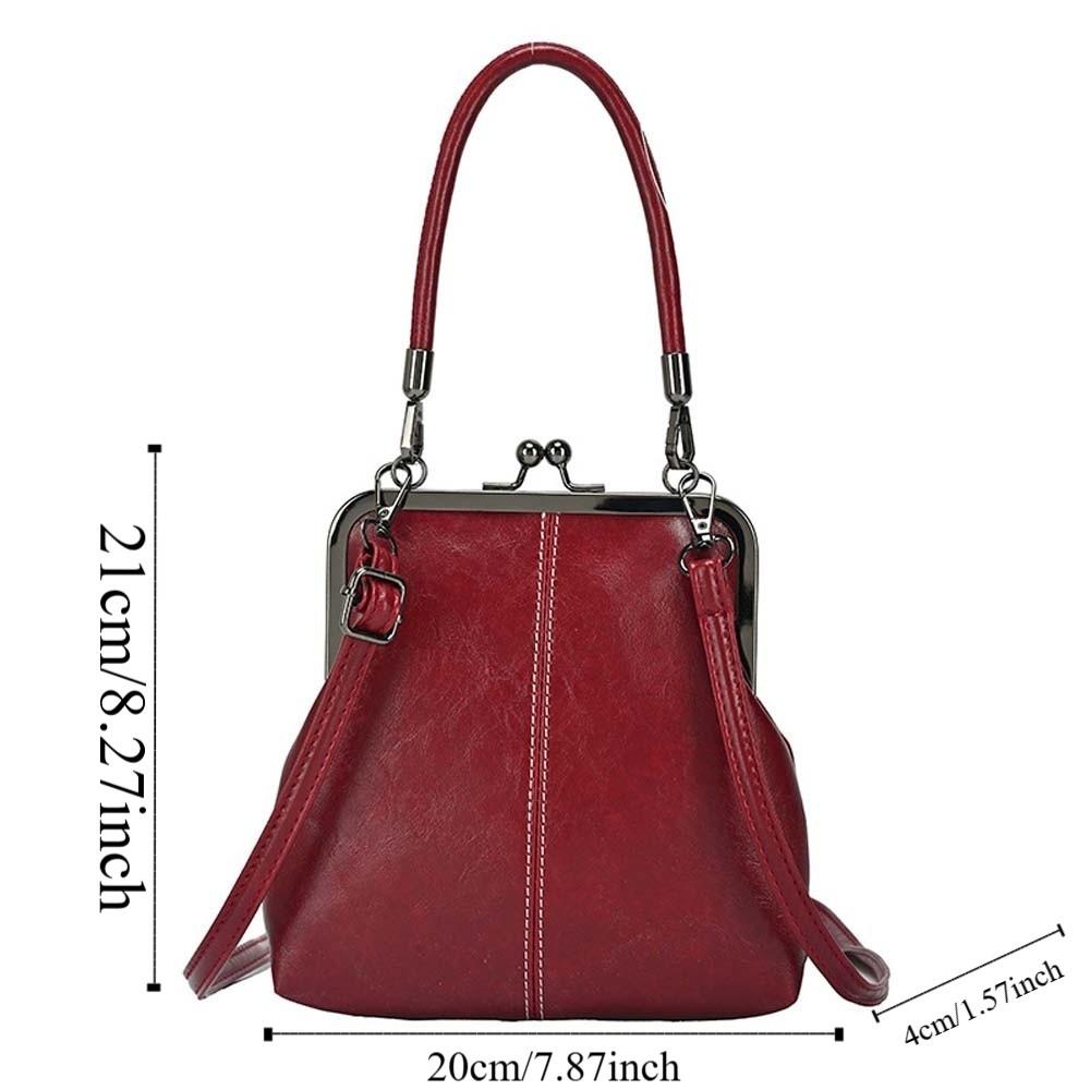 Elegant Kiss Lock Shoulder Bag Large Capacity Solid Color Chinese Style Crossbody Bag Anti-splash Water PU Leather