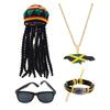 Rastafarian Women's Jewelry Set Juneteenth Jamaica African Accessories Headband,Sunglasses,Wood Dangle Earrings,Necklace