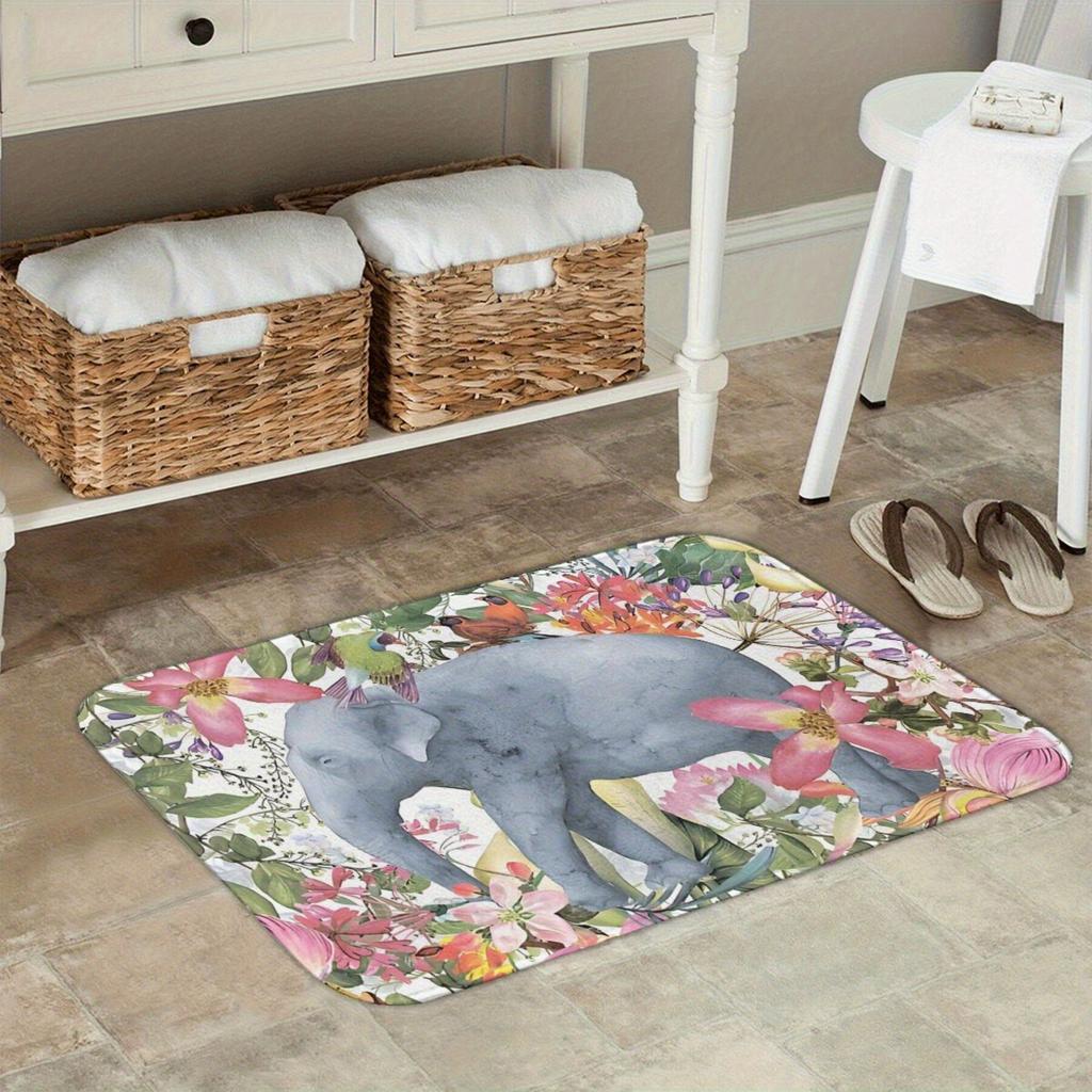 1pc Elephant Floral Jungle Plant Garden Doormat- Machine Washable, Lightweight Polyester Flannel Rectangular Mat, Suitable for B
