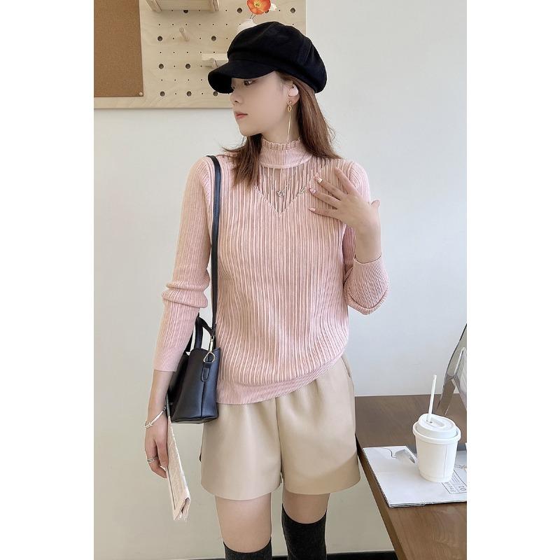 

Весенняя рубашка-бомбер женская темпераментная кружевная ажурная органза полувысокий воротник трикотаж One Size розовый