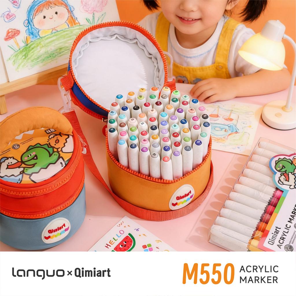 High Coverage Acrylic Paint Markers Languo 24/60Colors Brush Tip Acrylic Paint Pens with Cloth Bag Children Washable Drawing Kit