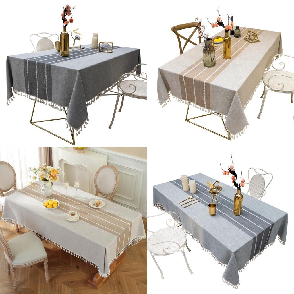 Elegant Ins Style Tablecloth In Striped Grey And Brown For Modern Dining Decor