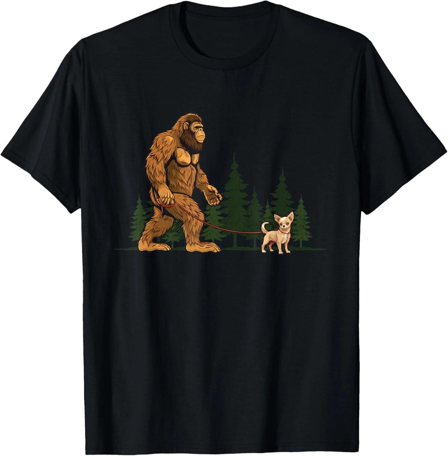 Funny Chihuahua Bigfoot Dog Walking Dog Mom Dad Gift Unisex T-Shirt S
