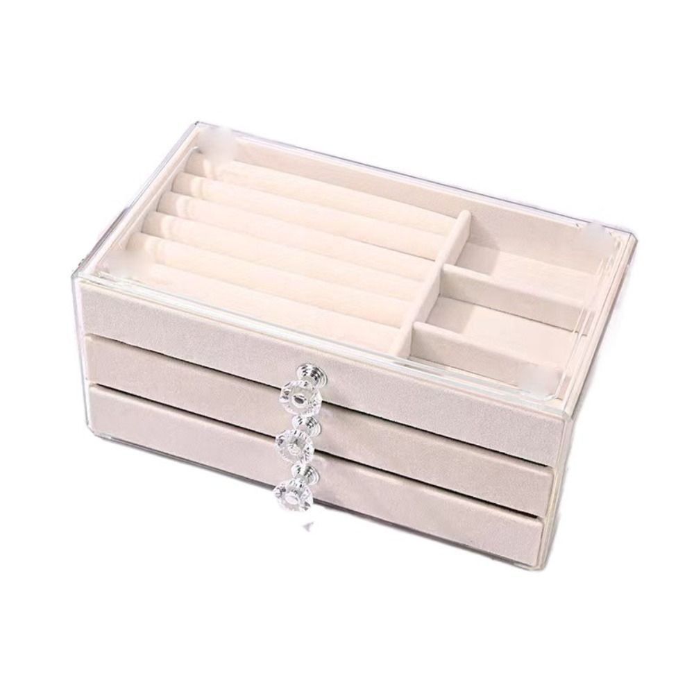 Transparent Jewelry Storage Box Dust-proof Earrings Jewelry Box Three Drawer Jewelry Box  Storage