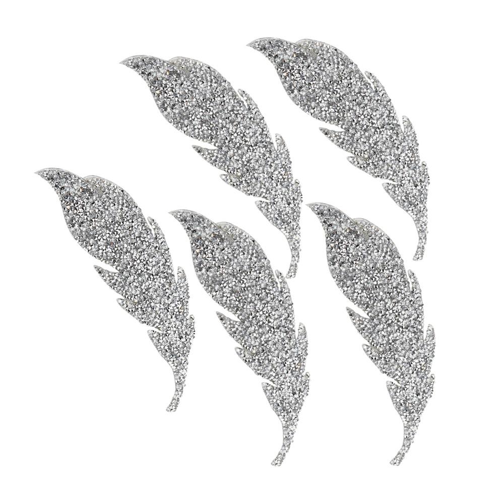 5pcs Iron On Rhinestone Patches Silver Leaves Pattern Patches Iron On Patches  For DIY Crafts