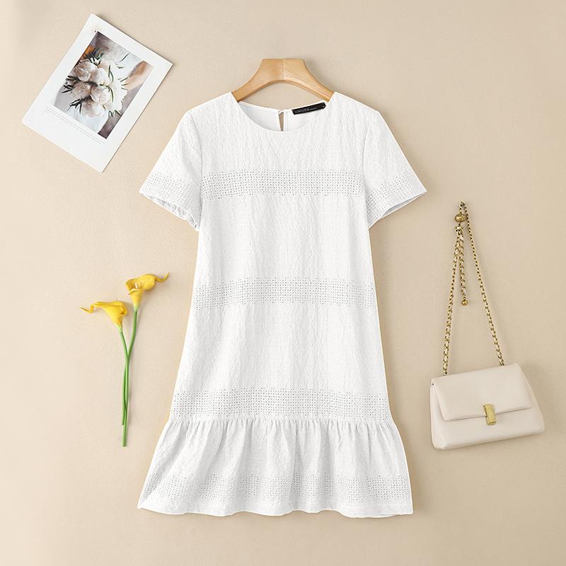 ZANZEA Women Patchwork Casual Round Neck Summer Short Sleeve Dress