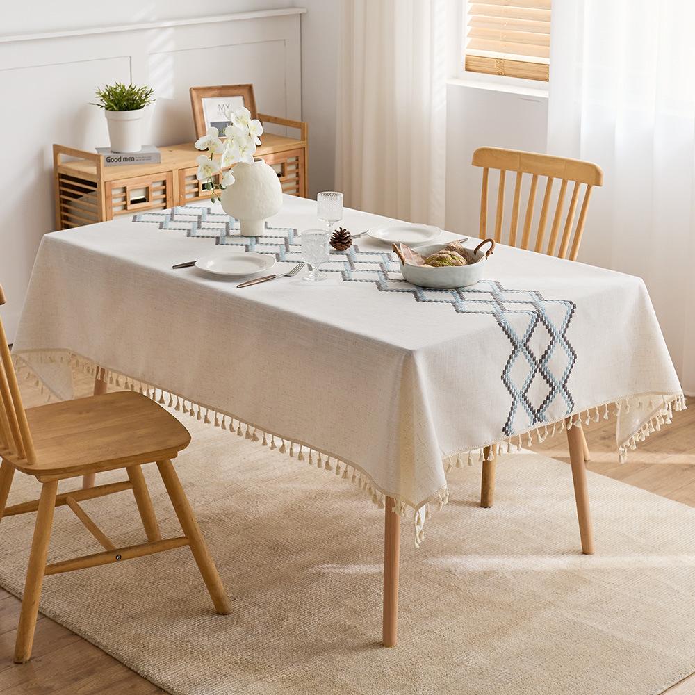 Cotton And Linen Light Luxury Embroidery Fabric Tablecloth Three-Dimensional High-Grade Embroidery Table Cloth Rectangular Coffee Table