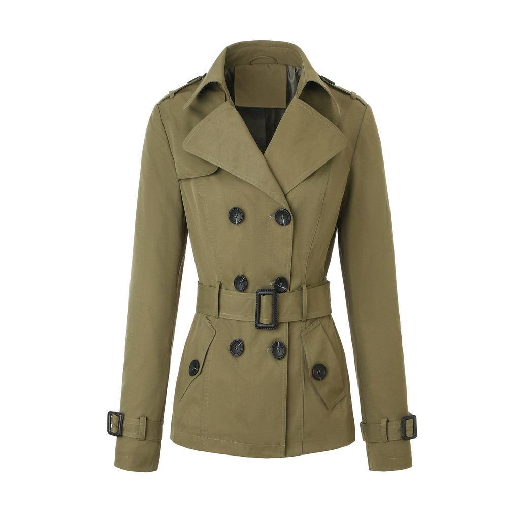 European size medium and long trench coat, spring and autumn double-breasted belt, belt lapel to show body coat, thin trench coat