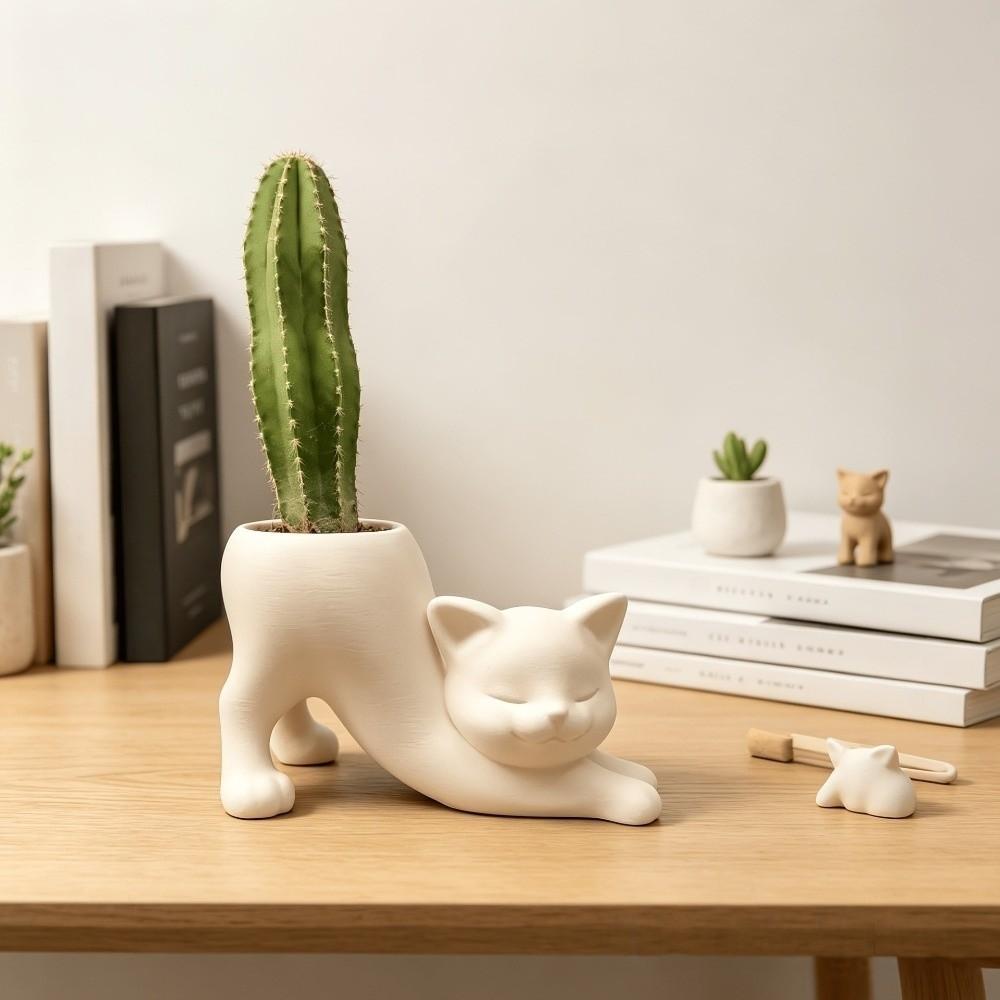 3D Printed Kitten Planter Irregular Shape Desktop Decoration Cute Cat Plant Pot Gardening Gift