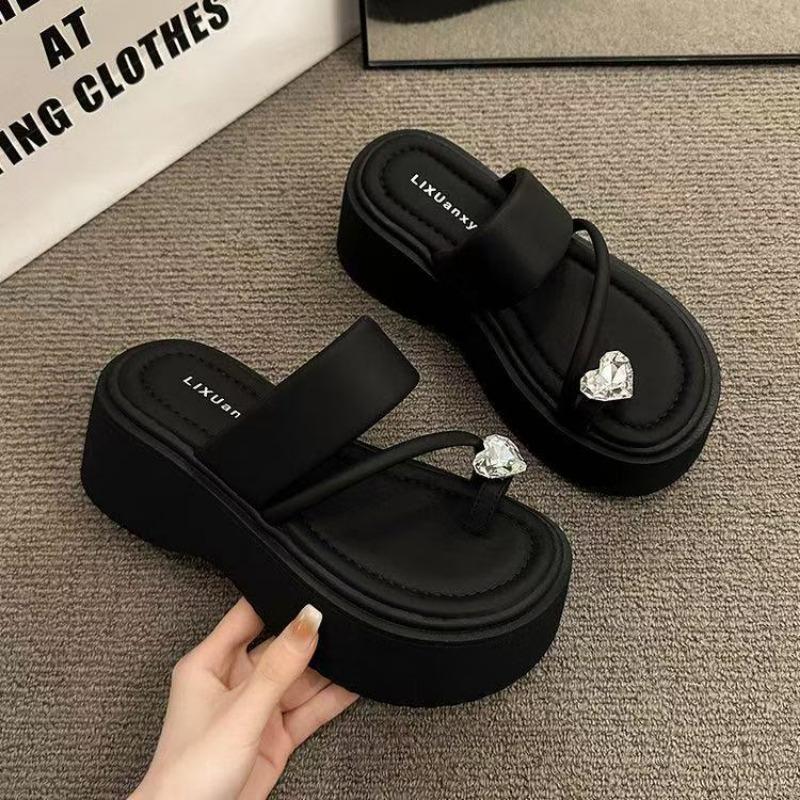 Cool slippers women's summer wear fashionable new rhinestone high-end platform sandals versatile white legs long fairy