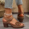 Women Chunky Heel Floral Sandals Ladies Comfortable Shoes Open Toe Buckle Shoes Women Footwear