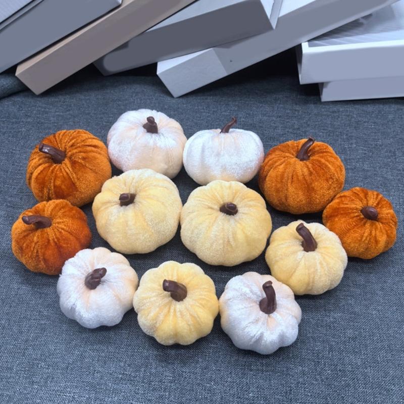 Premium Soft Velvety Fabric Pumpkins Decorations Set Holiday Party Supplies Safe For Kids Pet Durable Portable