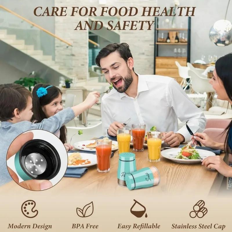 1 Set of 2pcs Salt and Pepper Shaker Set, 120ml Glass Bottle with Stainless Steel Lid for Kitchen Salt and Pepper Organizer