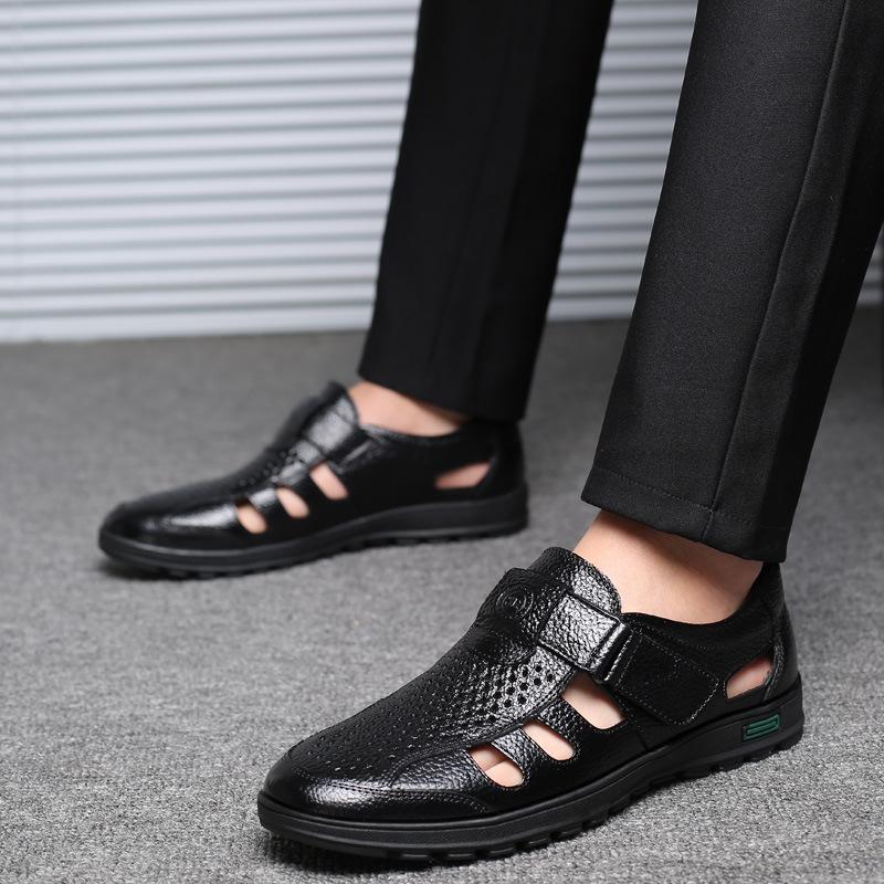 Fashion Men's Leather Sandals Hollow Out Breathable Summer Sandals Business Casual Work Shoes for Men Non Slip Beach Sandalias Size 48