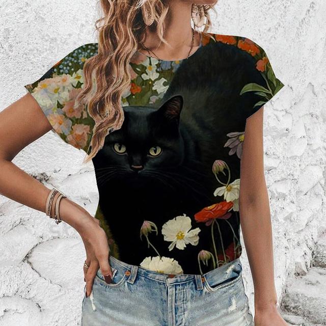 

Fashion new art cat print T-shirt summer casual short-sleeved women s T-shirt 6XL