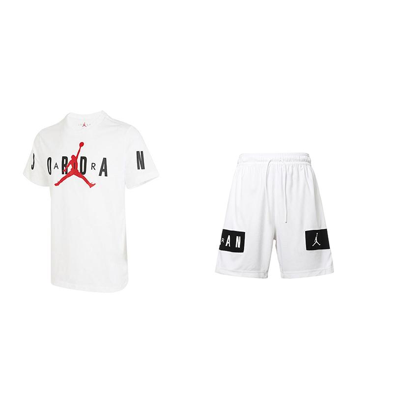 

Jordan Винтажный логотип с принтом, дышащая футболка с круглым вырезом, коротким рукавом и баскетбольные шорты на шнурке, повседневный спортивный комплект DV1446-100+-CZ4772-100 XXL