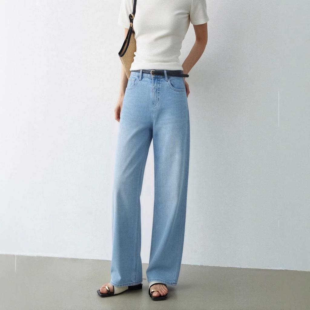 Dai Jia Er 2026 Light Blue Slimming Wide Leg Jeans – Stretch, Straight Leg, Versatile Fit